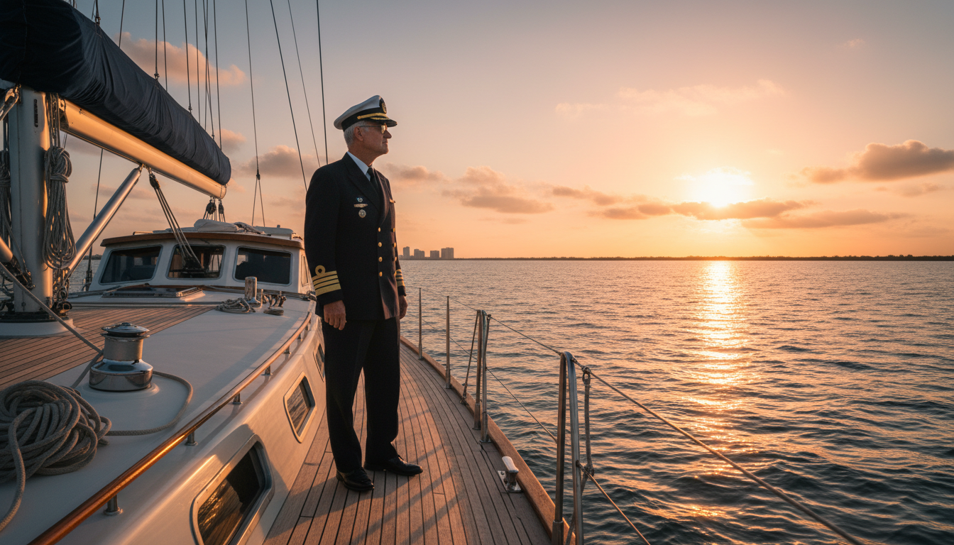 Marine professional standing confidently on a boat deck